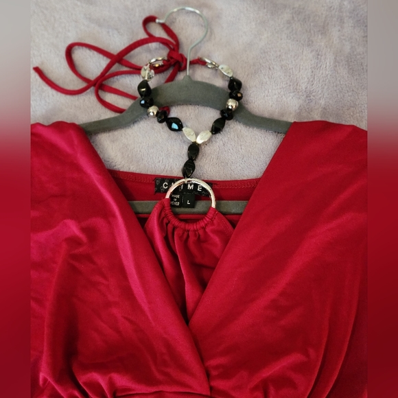 Red Party Shirt with beaded neckline - Picture 2 of 2